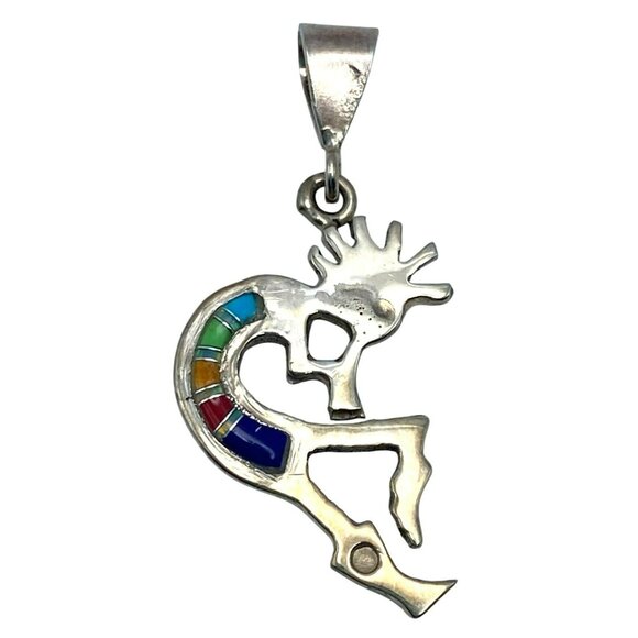 Jewelry - Navajo Multicolor Kokopelli Pendant Inlay Sterling Silver Fertility Kachina